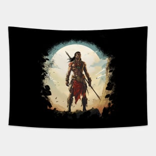 Native American Tribal Chief Warrior Brooding Workout Gym Fitness Tapestry