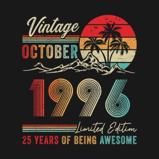 25 Years Old 25th Birthday Decoration Vintage October 1996 T-Shirt