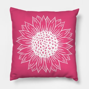 sunflower drawing white style and pink background Pillow