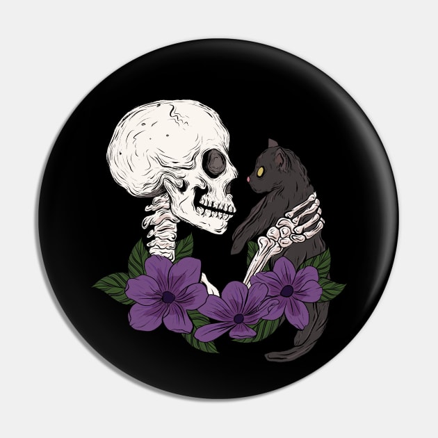 Cat and skeleton Pin by Jess Adams