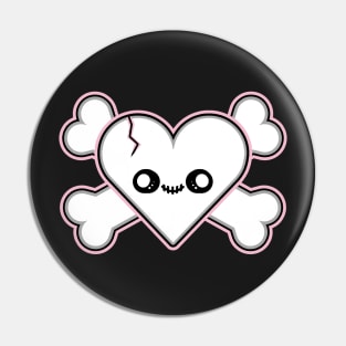 Kawaii Heart and Crossbones Pin