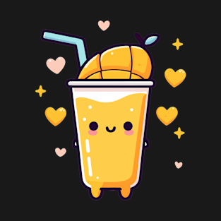 Kawaii Mango Drink with a Mango Slice and Hearts | Cute Kawaii Food Art T-Shirt