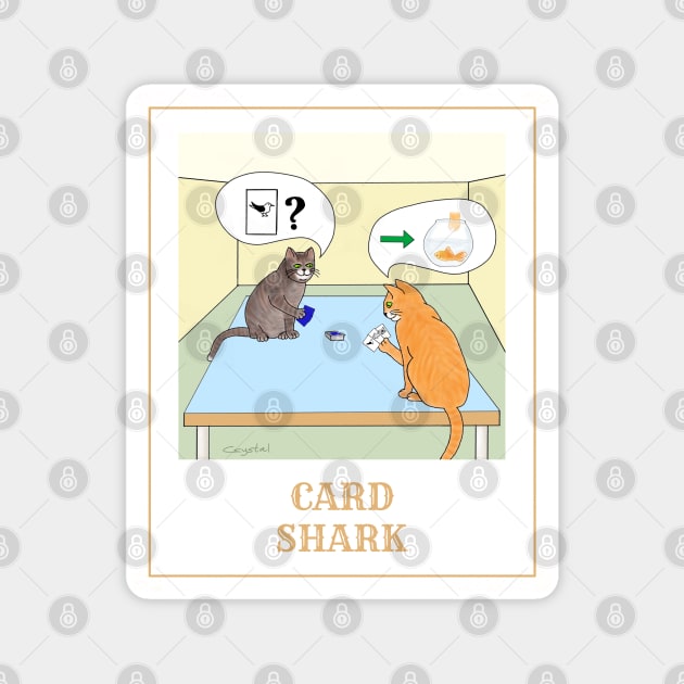 Something Fishy is Going on in this Amusing Cartoon Cat Drawing of a Card Shark Magnet by Crystal Raymond