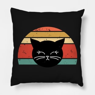 Retro sunset Cute Black Cat face Pillow