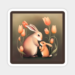 Sweet Mom and Baby Rabbit Magnet