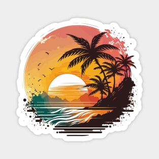 Summer Sunset Palm Tree Beach Ocean Artistic Paradise Magnet