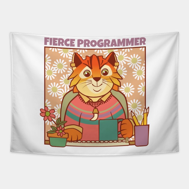 Fierce Programmer Tiger Cat Tapestry by Sue Cervenka