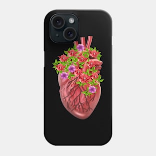 Human Heart Surrounded by Flowers Phone Case