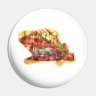 Cuba Havana, Watercolor Sketch Art Vintage Style Pin