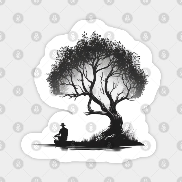 Meditation under a Tree - Designs for a Green Future Magnet by Greenbubble