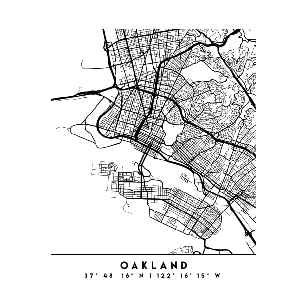 OAKLAND CALIFORNIA BLACK CITY STREET MAP ART by deificusArt