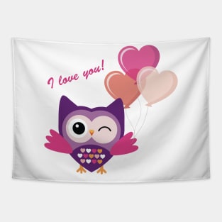 Love You Owl Cartoon Art Prints Tapestry