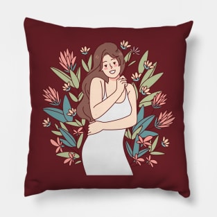 Happy woman hugging herself feeling confident Pillow