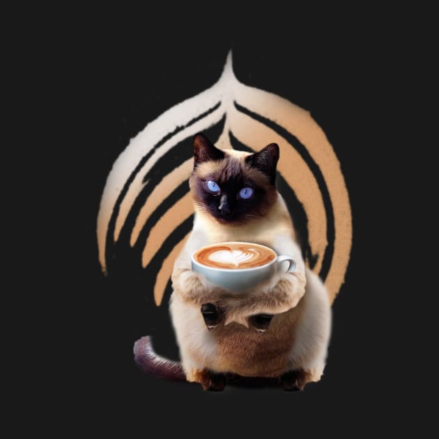 Siamese Cat Kitty Kitten Drinking Coffee, Funny Cute by Random Galaxy