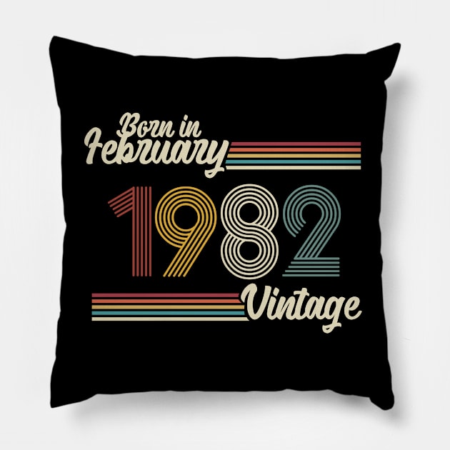 Vintage Born in February 1982 Pillow by Jokowow