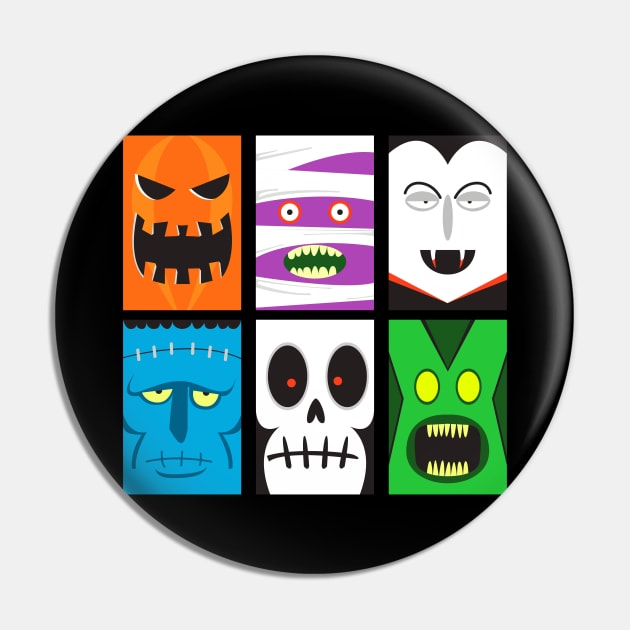 Cute Halloween Horror Faces Pin by machmigo