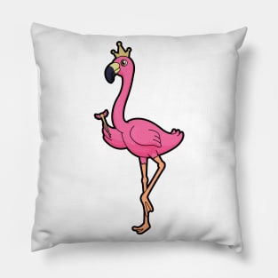 Flamingo as King with Crown & Staff Pillow