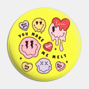 You Make Me Melt XOXO Miss You Hug Me Kiss Me Emoji Face Melting Face Pin