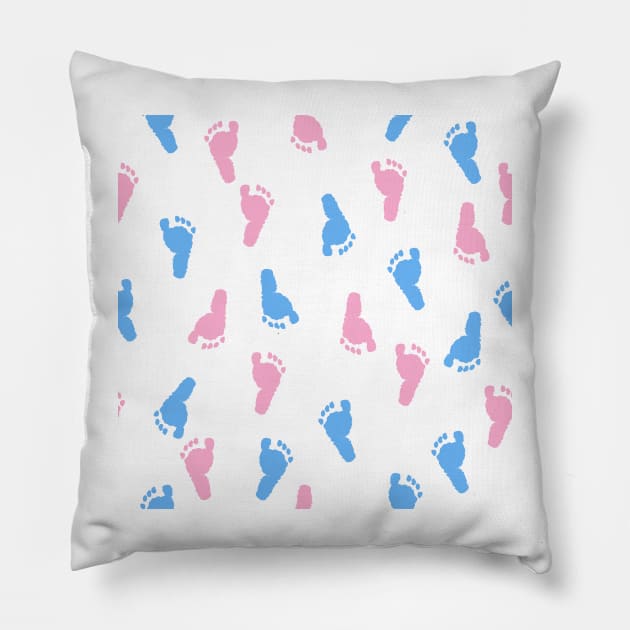 Baby foot prints blue and pink Pillow by GULSENGUNEL