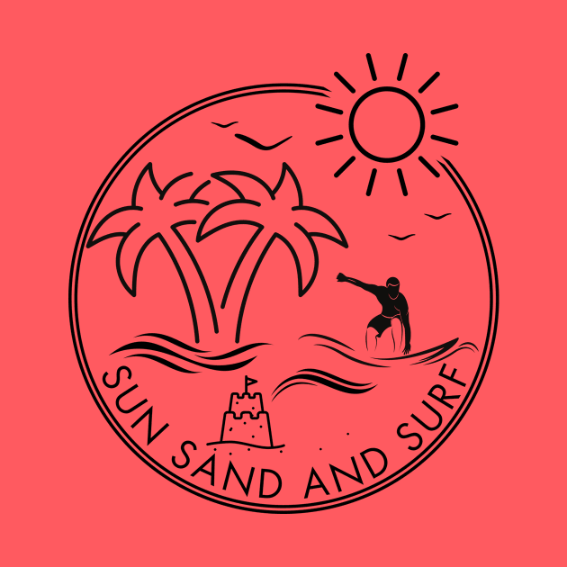 Sun Sand and Surf Graphic Design White T-shirt by Artful Wear