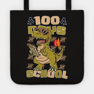 100 days of school featuring a friendly T-rex Dino Holding a notebook  #4 Tote