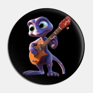 An Alien Cartoon Creature Playing The Guitar Pin