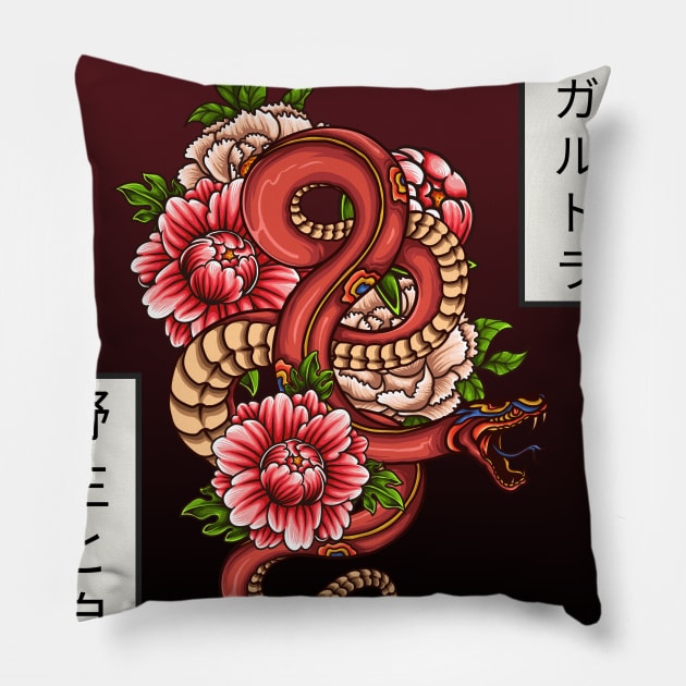 Japanese Tattoo Snake Pillow by SybaDesign