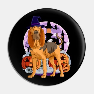 Bloodhound Dog Cute Witch Halloween Pumpkin Pin