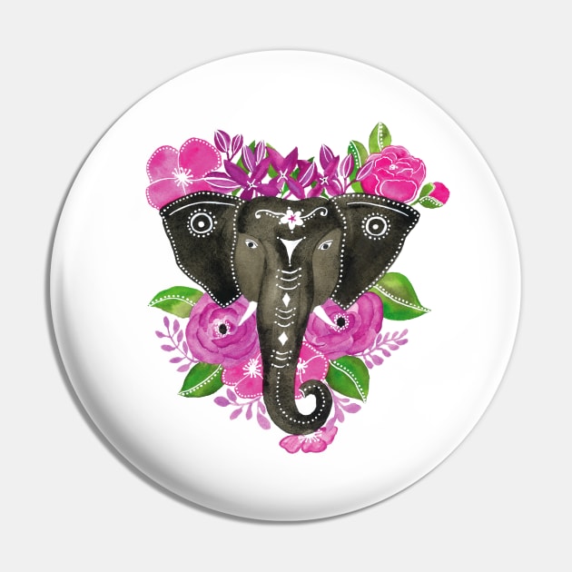 Grey Elephant - Flower art Pin by Veda Murthy Art