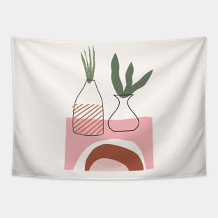 Boho Abstract Vases and Plants Leaves Organic forms Tapestry