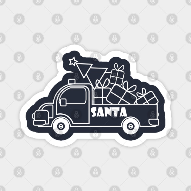 Outline white Christmas truck with gift boxes side view Magnet by Cute-Design