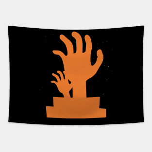 Orange silhouette of a zombie hand Tapestry