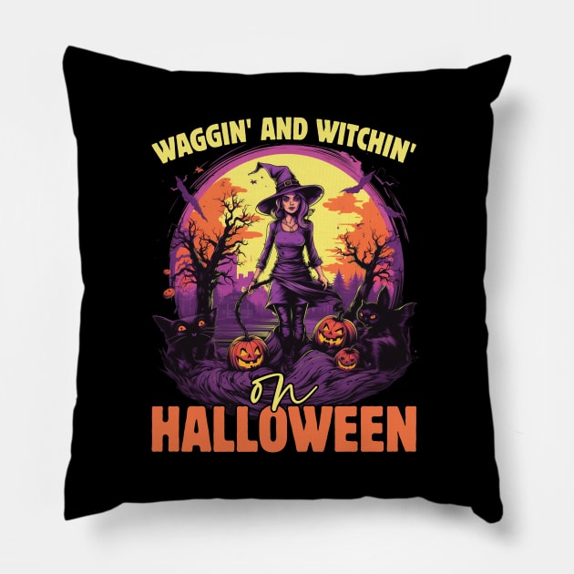 Creepin' It Real with Dog Witches Pillow by Rosemat