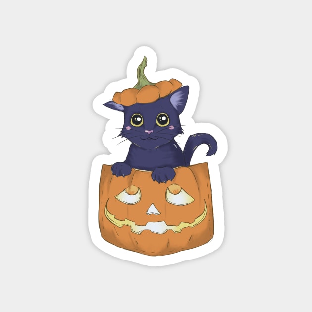 Pocket Cat and Jack-O-Lantern Magnet by TheGhoulishGarb