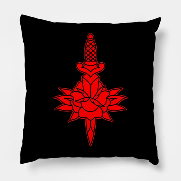 HomeSchoolTattoo Dagger and Rose (RED) Pillow by HomeSchoolTattoo