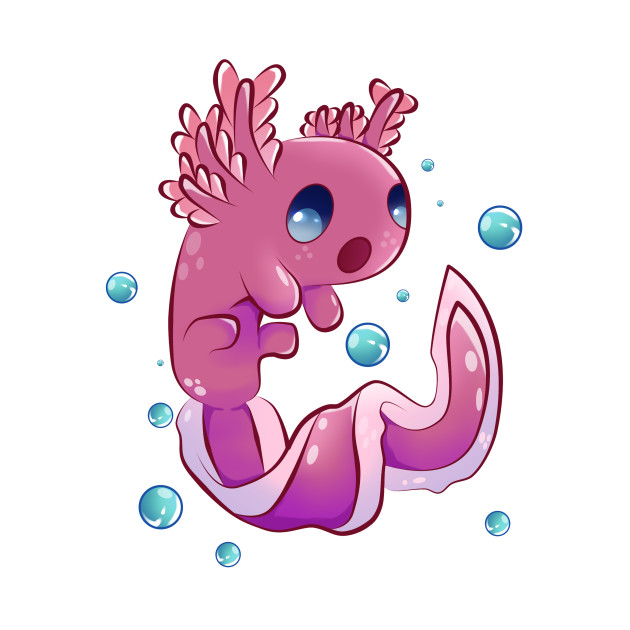 Cute Cartoon Axolotl with Bubbles - Cute Axolotl - T-Shirt | TeePublic