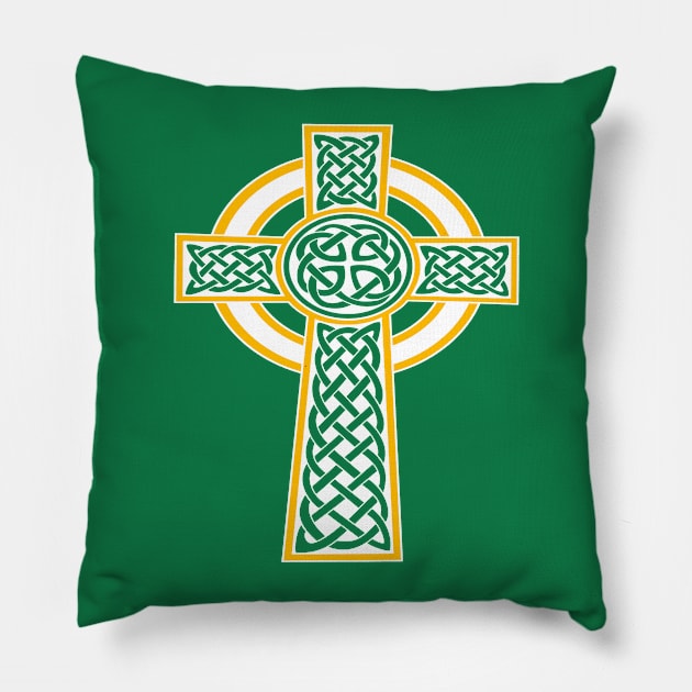 St Patrick's Day Celtic Cross White And Orange Pillow by taiche