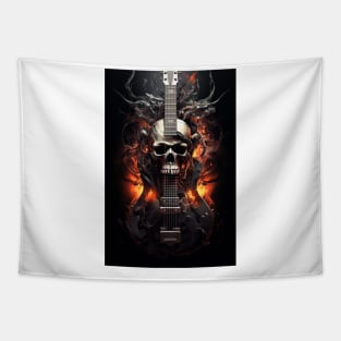 Guitar Skull on fire Tapestry