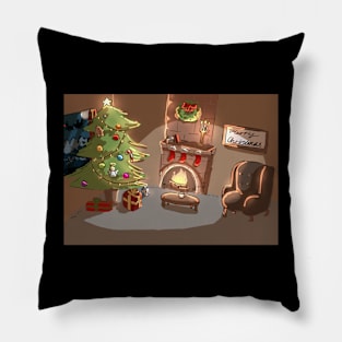 Cosy Fireplace with a Christmas Tree Pillow