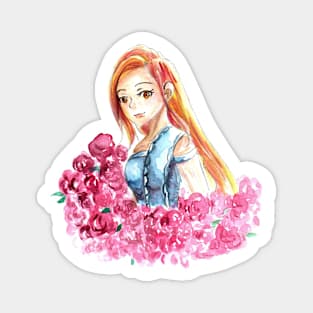 Beautiful Girl Surrounded by Flowers Magnet