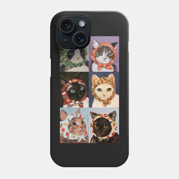 six cats wearing head scarf painting Phone Case by saraholiveira06