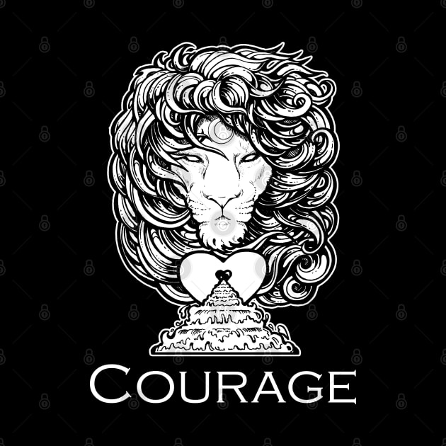 Heart of a Lion - Courage - White Outlined Version by Nat Ewert Art