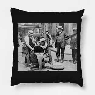 Police Raiding Bootleg Liquor, 1921. Vintage Photo Pillow