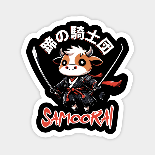 Samoorai - Cute Chibi Samurai Cow Magnet by Designed By Marty