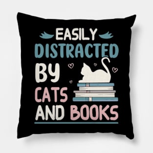 easily distracted by cats and books Pillow