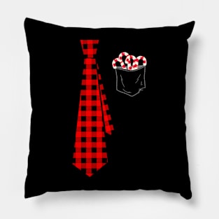 Fake Pocket of Candy Canes with Red Buffalo Plaid Neck Tie for Christmas Pillow