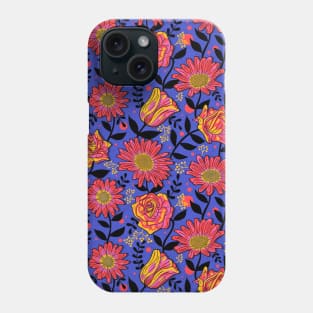 Bold Summer Flowers on Electric Blue Phone Case