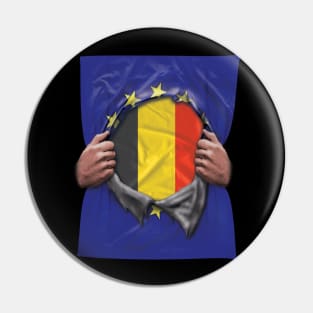 Belgium Flag European Union Flag Ripped Open - Gift for Belgian From Belgium Pin