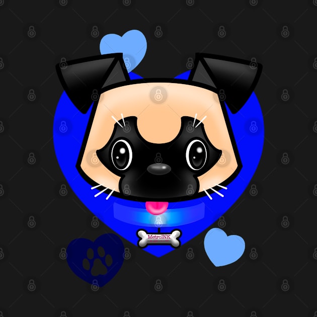 Pug Love Blue by MetroInk