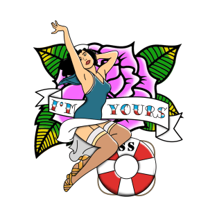 A Colourful, Old School Style Pin-Up Tattoo Graphic for People Who Love the Old Style T-Shirt